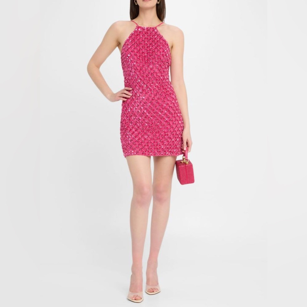 Liv Foster Women’s Violet Beaded Low-Back Halter Mini Dress Sz 8 NEW - Picture 4 of 5